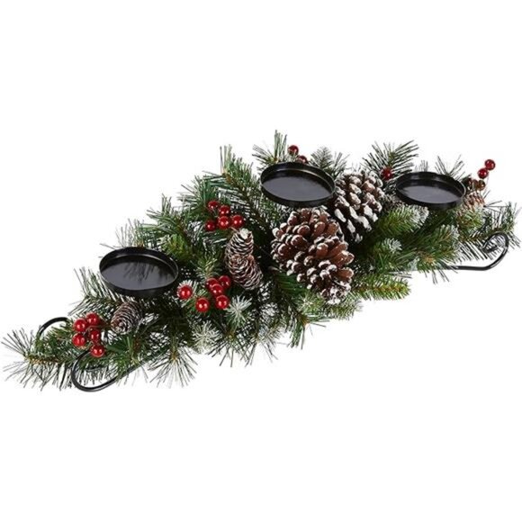 30-Inch Artificial Christmas Centerpiece w/ Candle Holders, Berries & Pine Cones - Picture 6 of 6